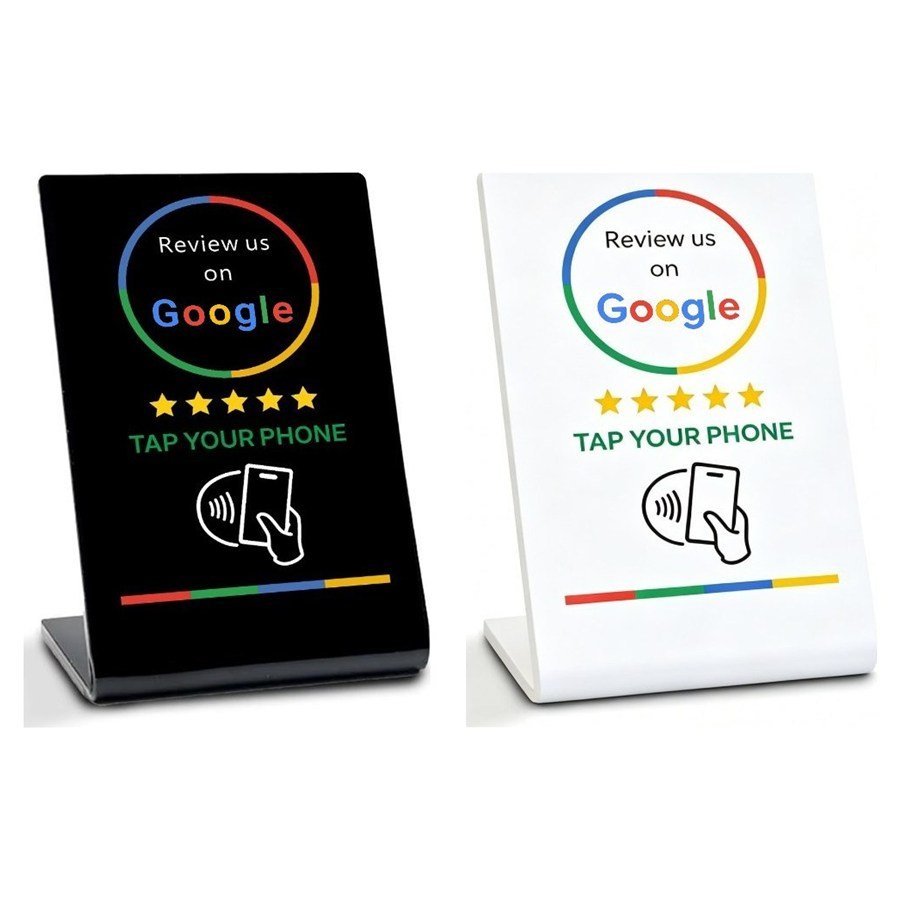 Google review standaard met NFC in zwart en wit